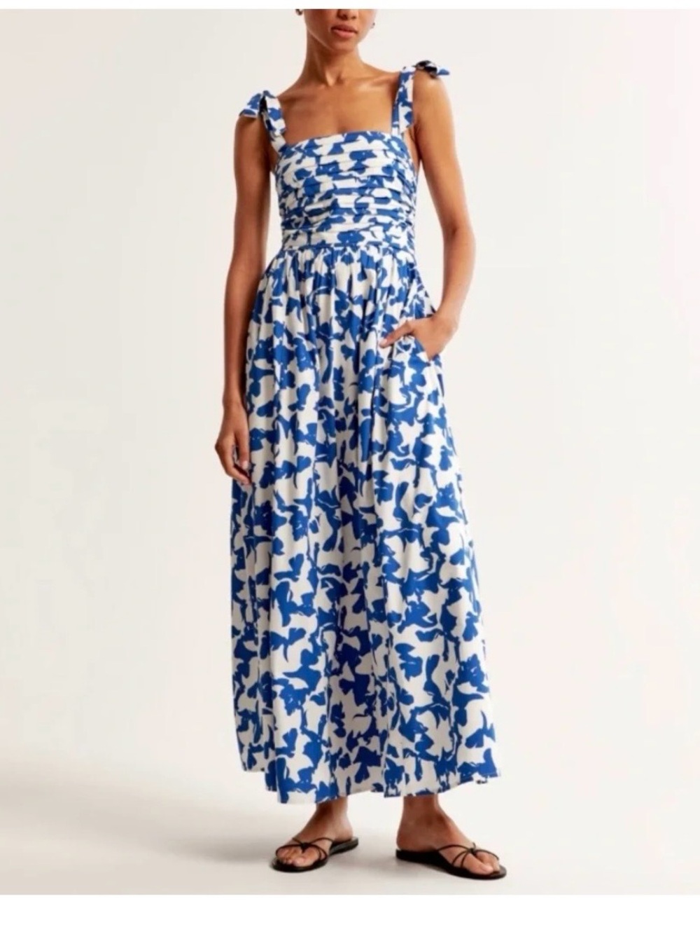 Abercrombie & Fitch Emerson Tie-Strap Maxi Dress Blue & White